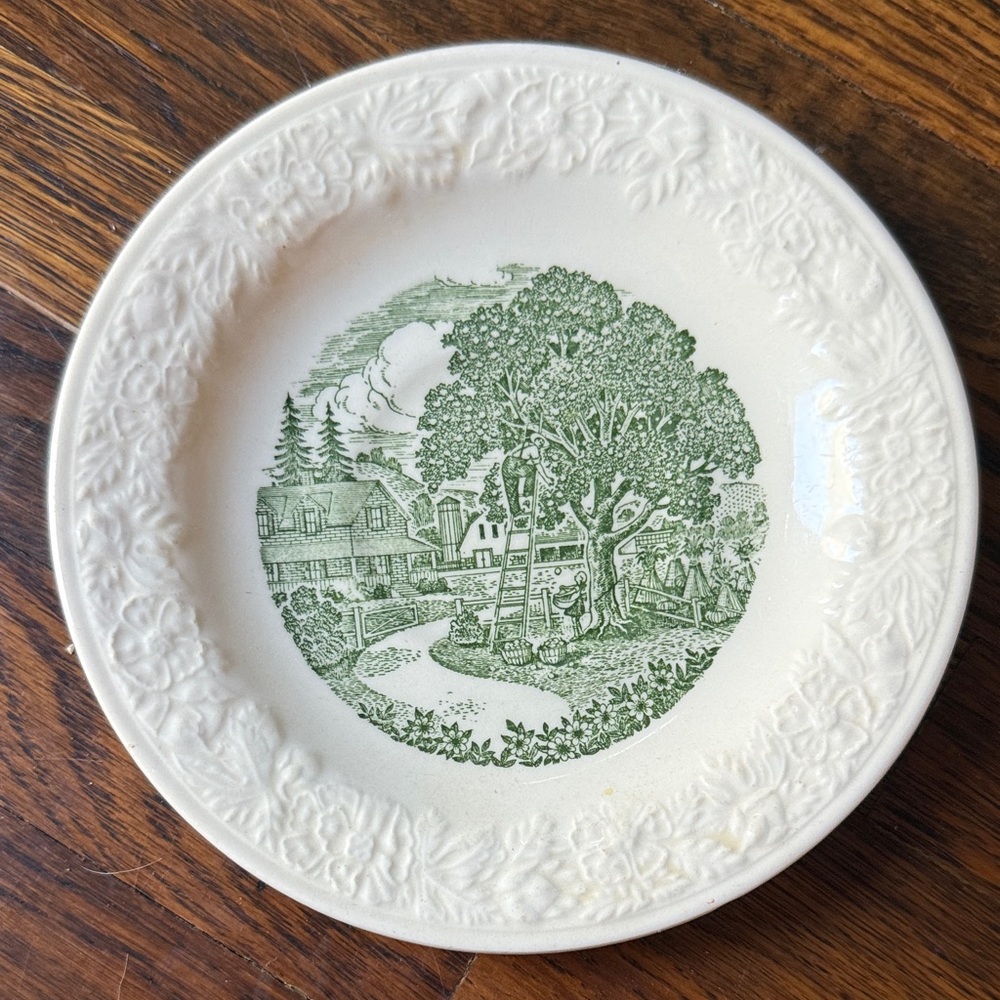 Toral Green and Cream Embossed Dinner Plate